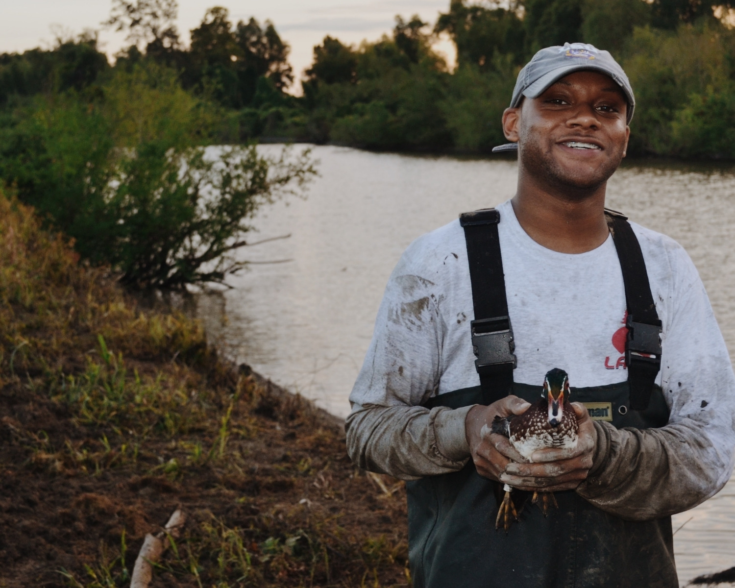 student holds duck