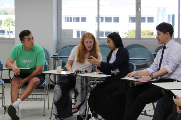 slhrd students in classroom with thai students