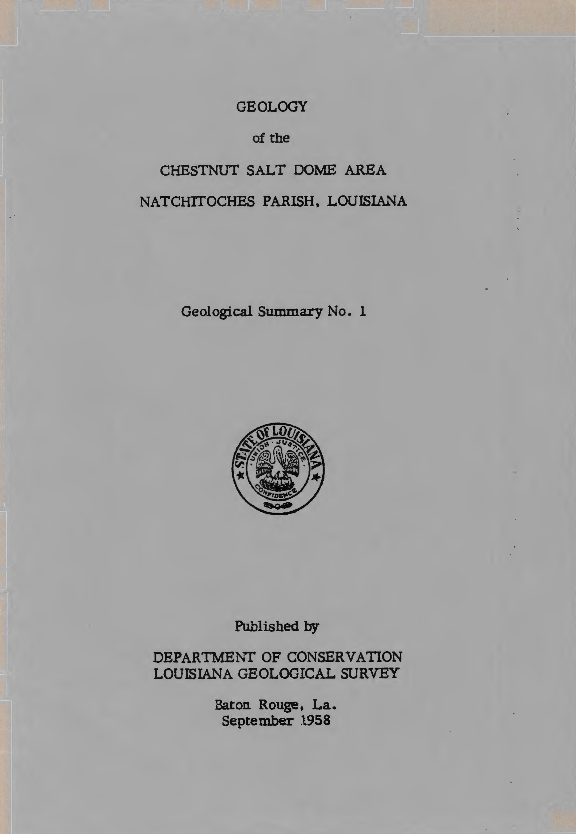 Geology of the Chestnut Salt Dome Area,Natchitoches Parish, Louisiana