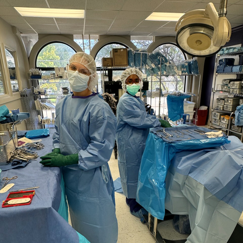 Gracie Chatman and Kolby Bernard are the first LSUE surgical technology students to train on the LSUA campus.