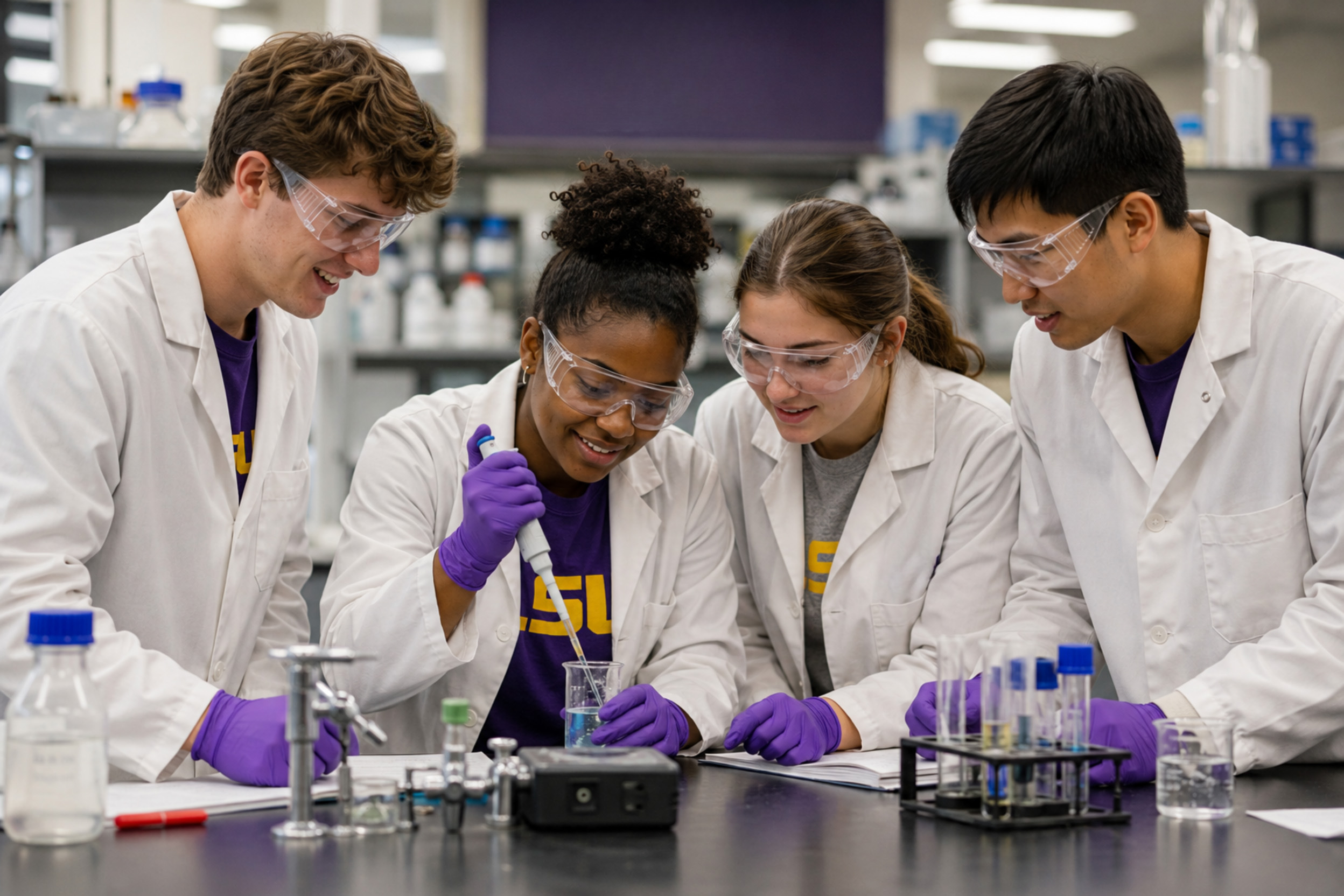 students pipetting in lab