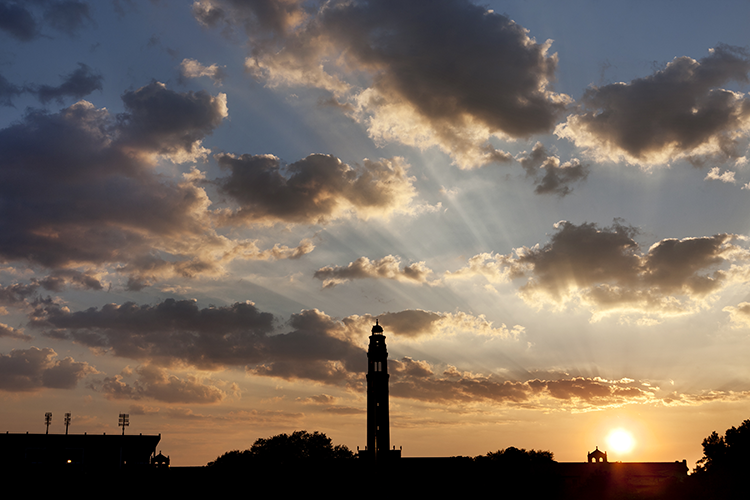 bell tower at sundown